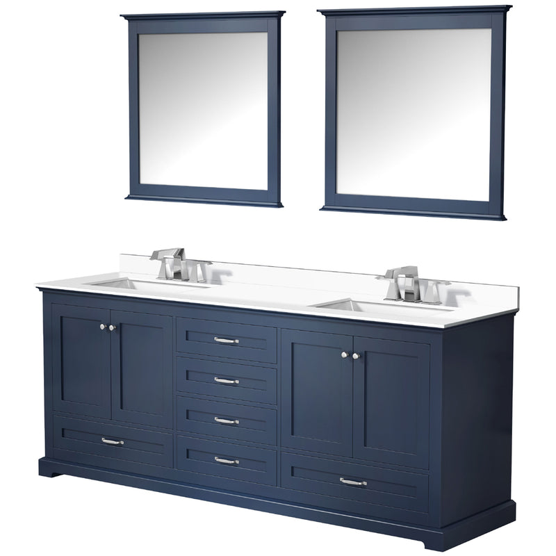 Lexora Dukes 80" W x 22 " D Navy Blue Double Bath Vanity Carrara Marble Top with Faucet Set and 30" Mirrors