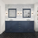 Lexora Dukes 80" W x 22 " D Navy Blue Double Bath Vanity Carrara Marble Top with Faucet Set and 30" Mirrors