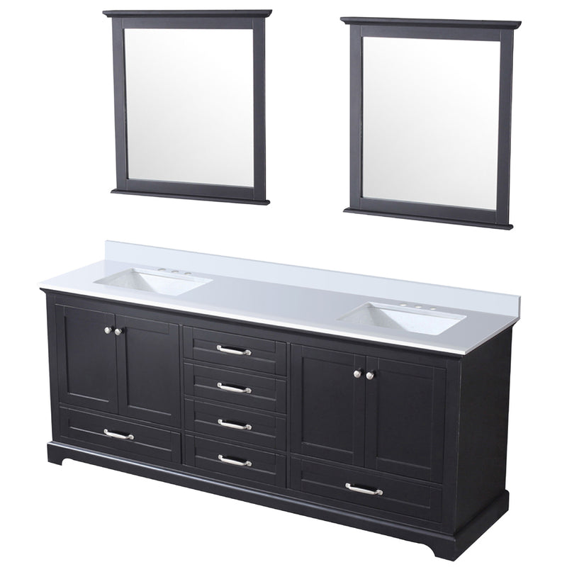 Lexora Dukes 80" W x 22 " D Espresso Double Bath Vanity, Carrara Marble Top and 30" Mirrors