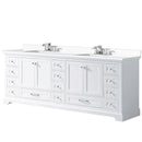 Lexora Dukes 84" W x 22" D White Double Bath Vanity Carrara Marble Top with Faucet Set