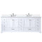 Lexora Dukes 84" W x 22" D White Double Bath Vanity Carrara Marble Top with Faucet Set