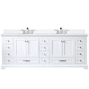 Lexora Dukes 84" W x 22" D White Double Bath Vanity Carrara Marble Top with Faucet Set