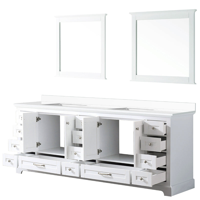 Lexora Dukes 84" W x 22" D White Double Bath Vanity Carrara Marble Top and 34" Mirrors