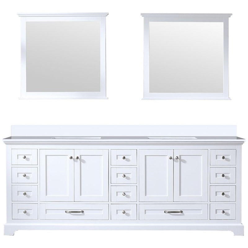 Lexora Dukes 84" W x 22" D White Double Bath Vanity Carrara Marble Top and 34" Mirrors