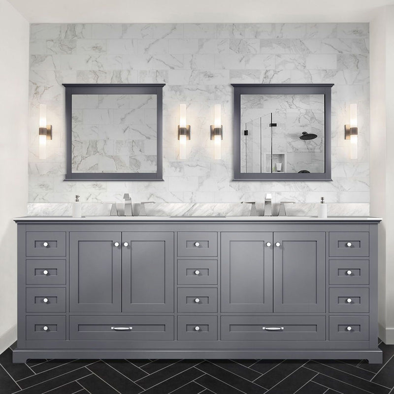 Lexora Dukes 84"  W x 22" D Dark Grey Double Bath Vanity Carrara Marble Top with Faucet Set