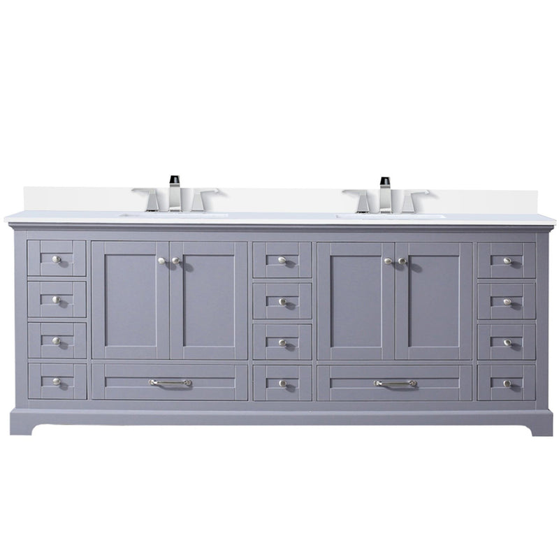 Lexora Dukes 84"  W x 22" D Dark Grey Double Bath Vanity Carrara Marble Top with Faucet Set