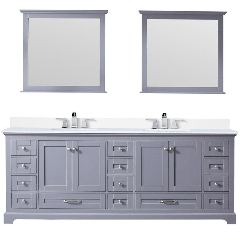 Lexora Dukes 84" W x 22" D Dark Grey Double Bath Vanity Carrara Marble Top with Faucet Set and 34" Mirrors