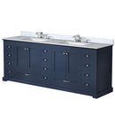 Lexora Dukes 84" W x 22" D Navy Blue Double Bath Vanity Carrara Marble Top with Faucet Set