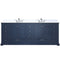 Lexora Dukes 84" W x 22" D Navy Blue Double Bath Vanity Carrara Marble Top with Faucet Set