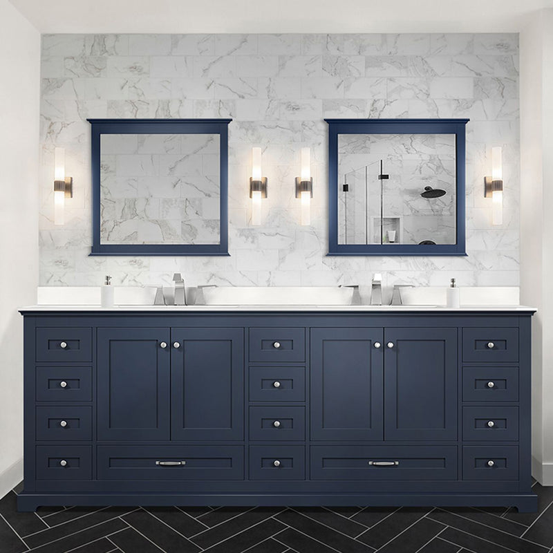 Lexora Dukes 84" W x 22" D Navy Blue Double Bath Vanity and Carrara Marble Top