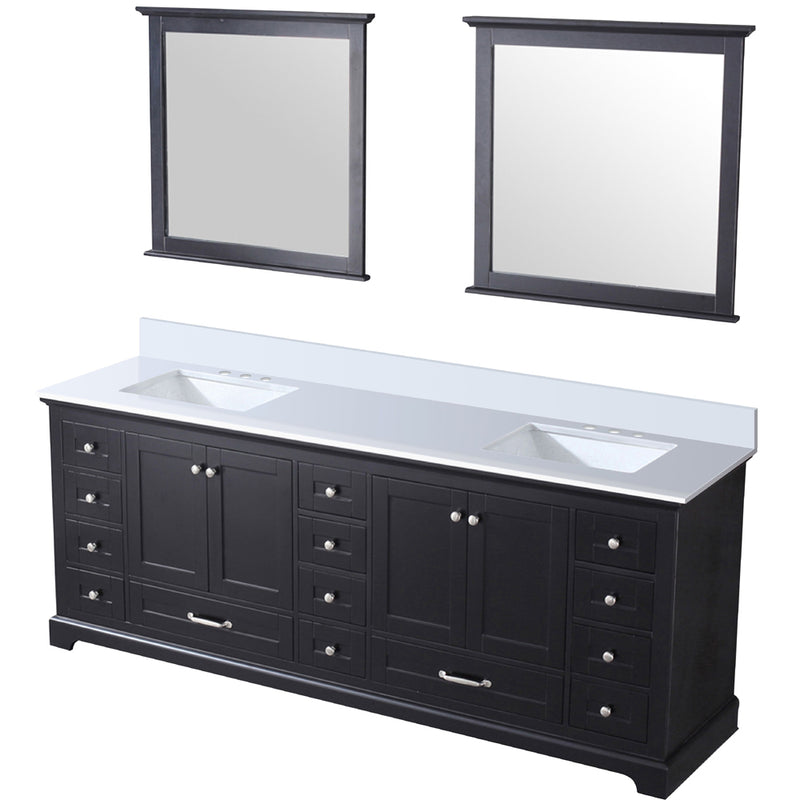 Lexora Dukes 84" W x 22" D Espresso Double Bath Vanity Carrara Marble Top and 34" Mirrors