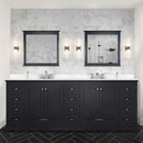 Lexora Dukes 84" W x 22" D Espresso Double Bath Vanity Carrara Marble Top and 34" Mirrors