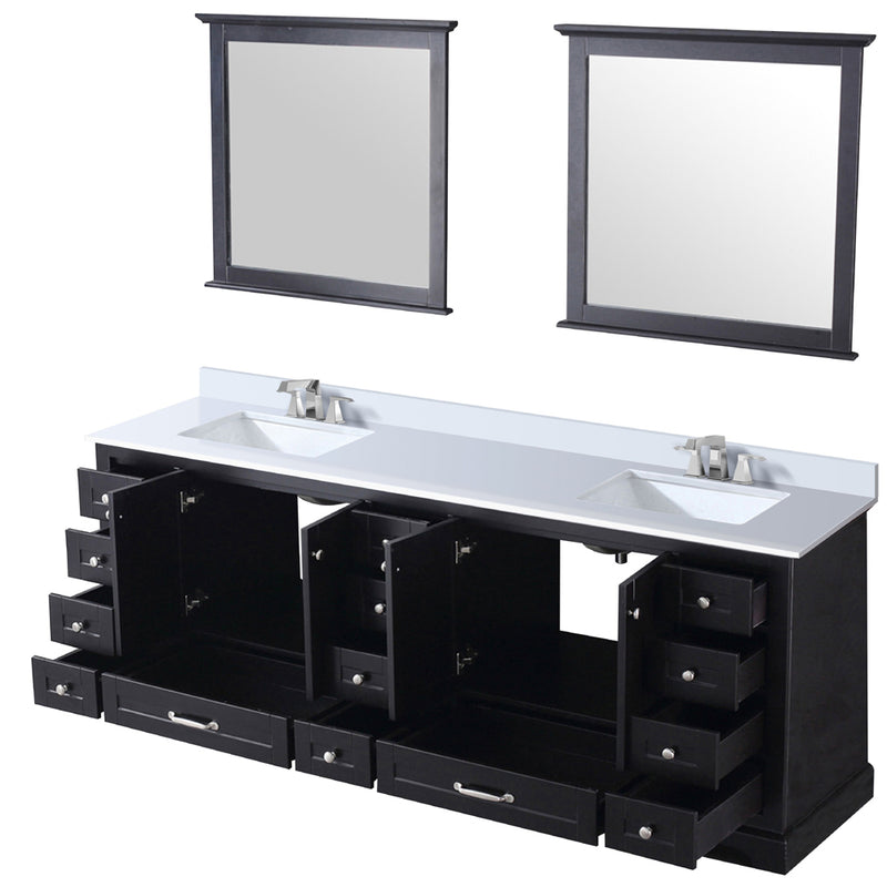 Lexora Dukes 84" W x 22" D Espresso Double Bath Vanity Carrara Marble Top with Faucet Set and 34" Mirrors