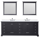 Lexora Dukes 84" W x 22" D Espresso Double Bath Vanity Carrara Marble Top with Faucet Set and 34" Mirrors