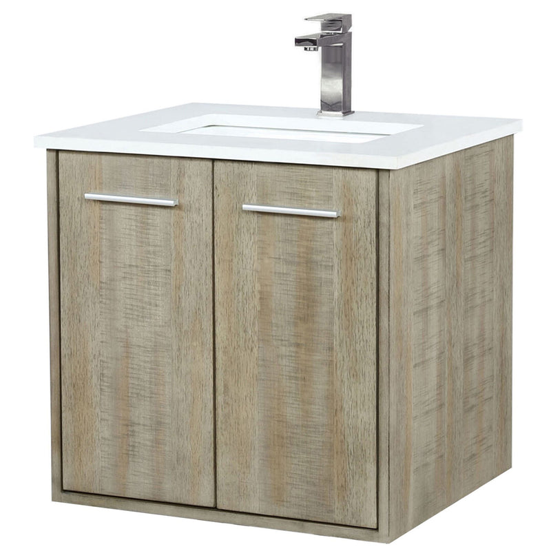 Lexora Fairbanks 24" W x 20" D Rustic Acacia Bath Vanity White Quartz Top with Faucet Set