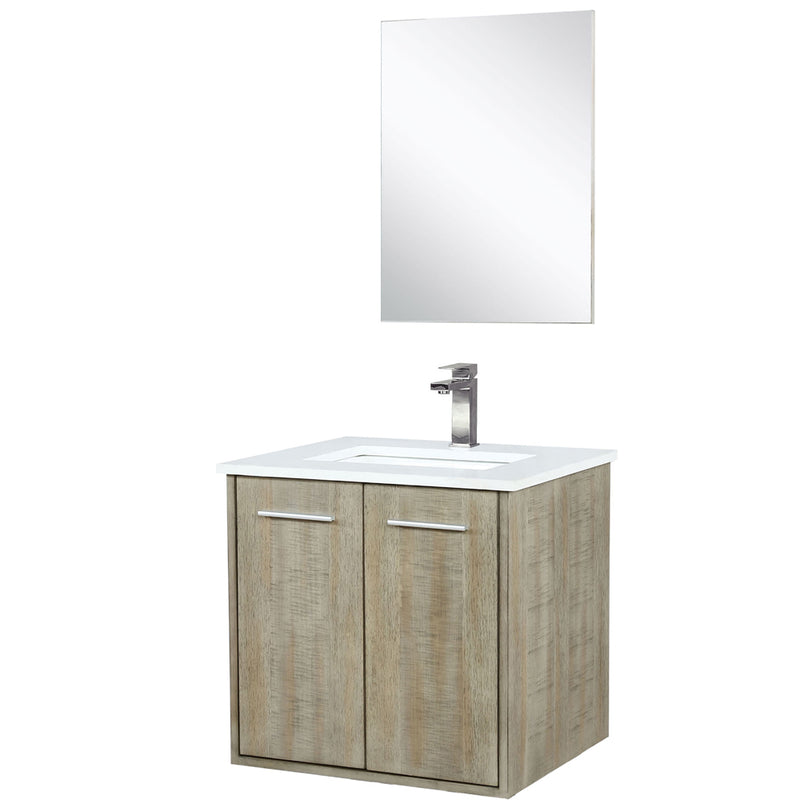 Lexora Fairbanks 24" W x 20" D Rustic Acacia Bath Vanity White Quartz Top with Faucet Set and 18" Mirror