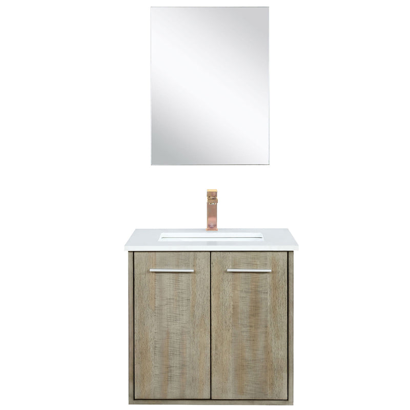 Lexora Fairbanks 24" W x 20" D Rustic Acacia Bath Vanity White Quartz Top with Faucet Set and 18" Mirror