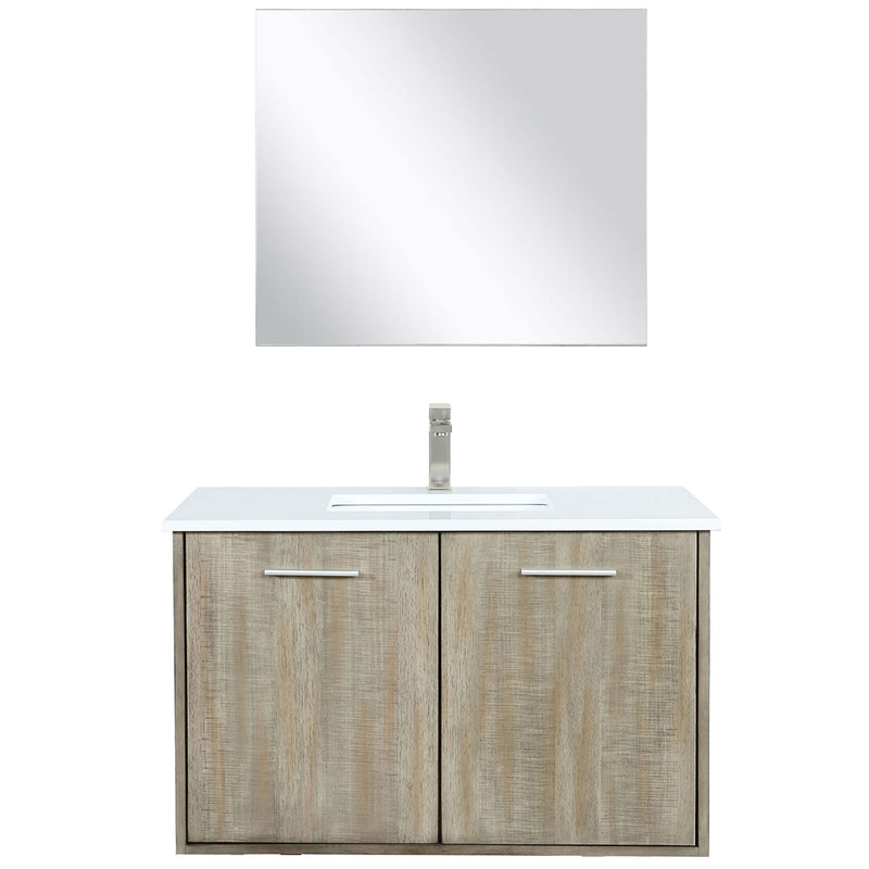 Lexora Fairbanks 36" W x 20" D Rustic Acacia Bath Vanity White Quartz Top with Faucet Set and 28" Mirror