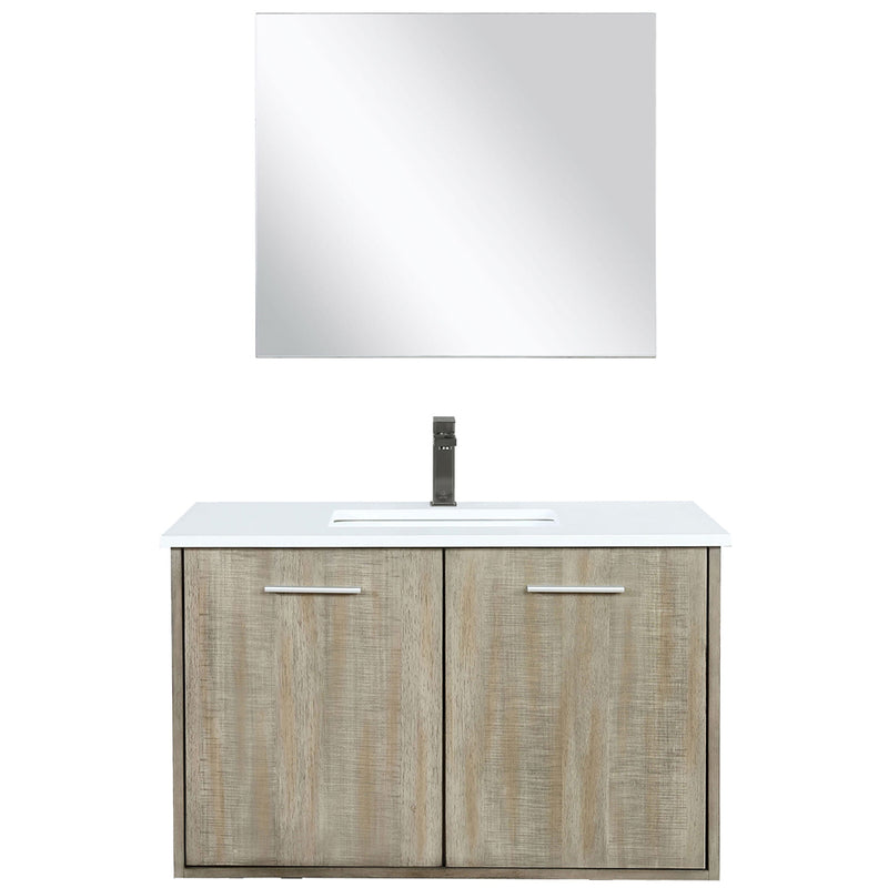 Lexora Fairbanks 36" W x 20" D Rustic Acacia Bath Vanity White Quartz Top with Faucet Set and 28" Mirror