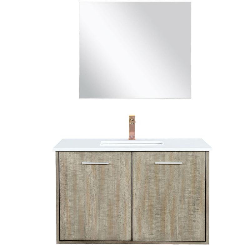 Lexora Fairbanks 36" W x 20" D Rustic Acacia Bath Vanity White Quartz Top with Faucet Set and 28" Mirror