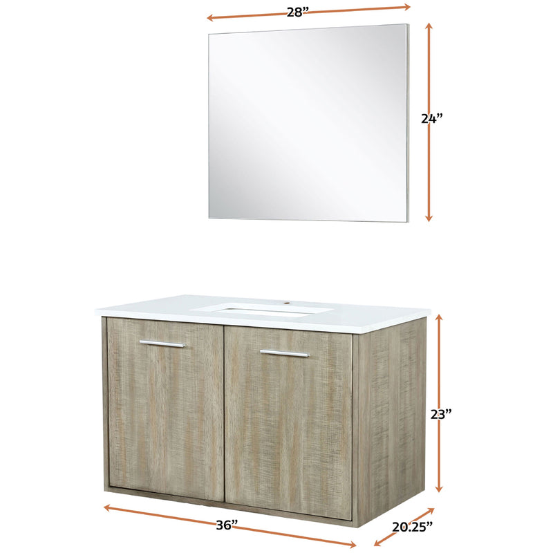 Lexora Fairbanks 36" W x 20" D Rustic Acacia Single Bath Vanity and 28" Mirror