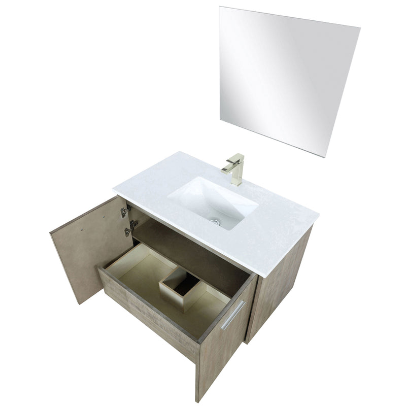 Lexora Fairbanks 36" W x 20" D Rustic Acacia Bath Vanity Cultured Marble Top with Faucet Set and 28" Mirror