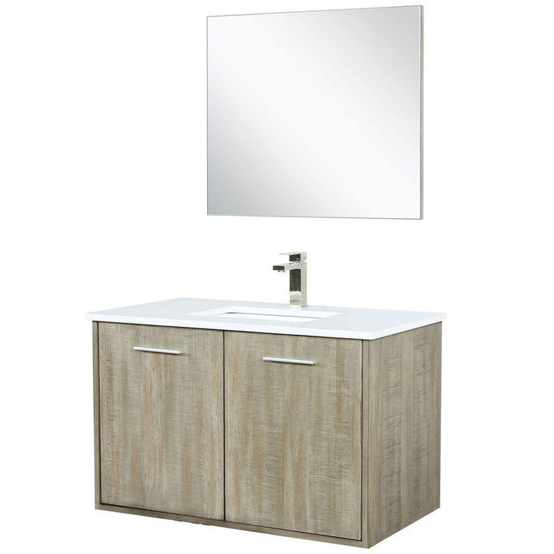 Lexora Fairbanks 36" W x 20" D Rustic Acacia Bath Vanity Cultured Marble Top with Faucet Set and 28" Mirror