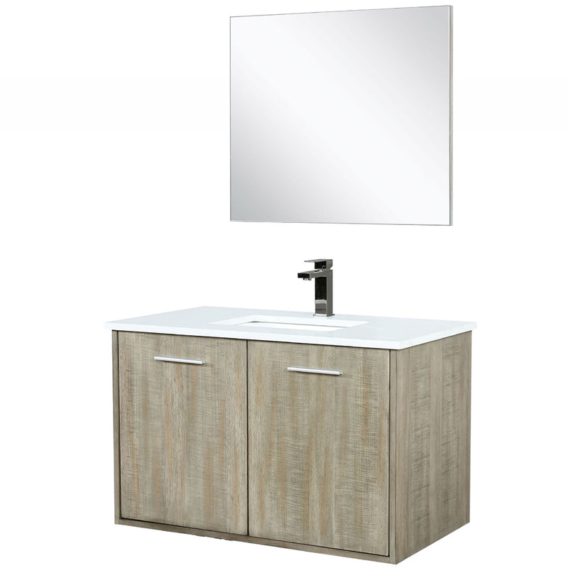 Lexora Fairbanks 36" W x 20" D Rustic Acacia Bath Vanity Cultured Marble Top with Faucet Set and 28" Mirror