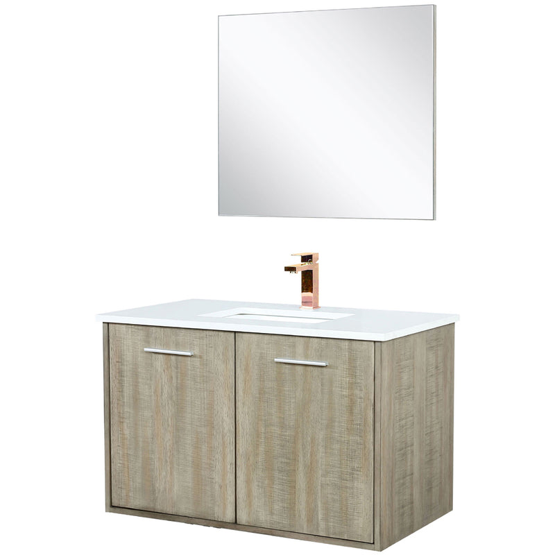 Lexora Fairbanks 36" W x 20" D Rustic Acacia Bath Vanity Cultured Marble Top with Faucet Set and 28" Mirror