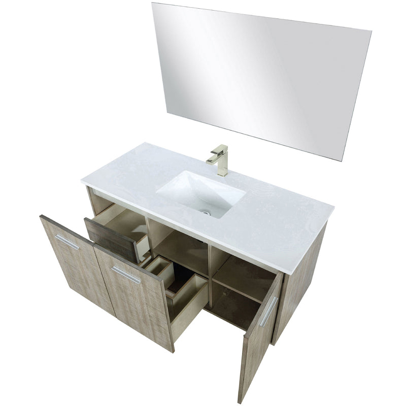 Lexora Fairbanks 48 " W x 20 " D Rustic Acacia Bath Vanity White Quartz Top with Faucet Set and 43" Mirror