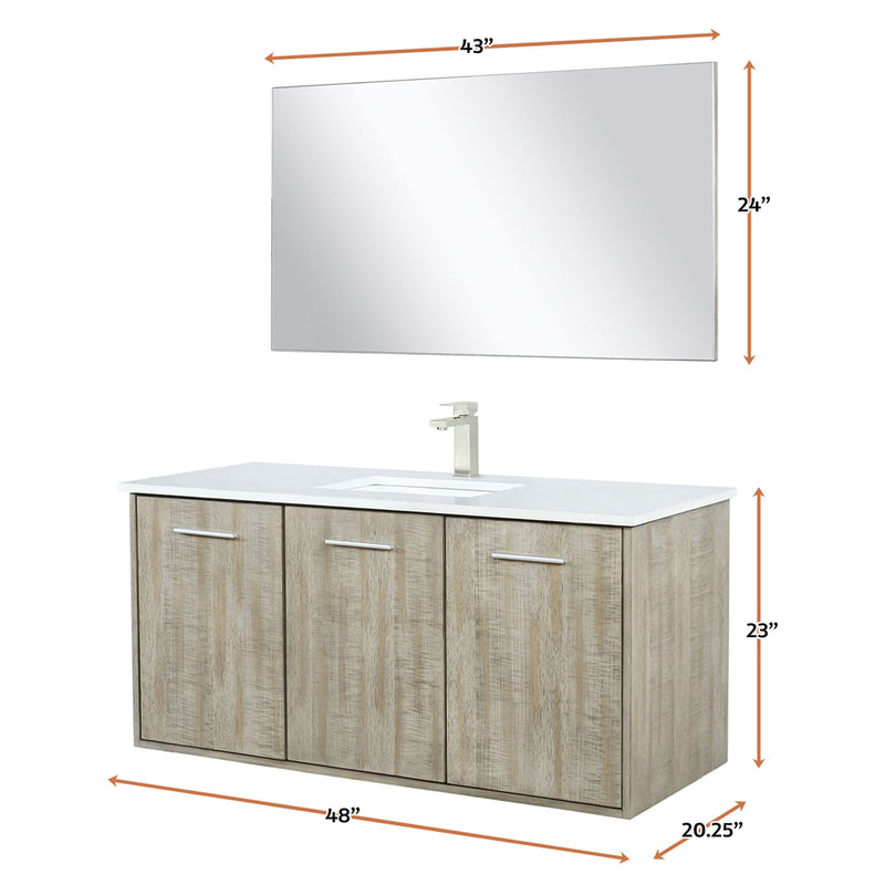 Lexora Fairbanks 48 " W x 20 " D Rustic Acacia Bath Vanity White Quartz Top with Faucet Set and 43" Mirror