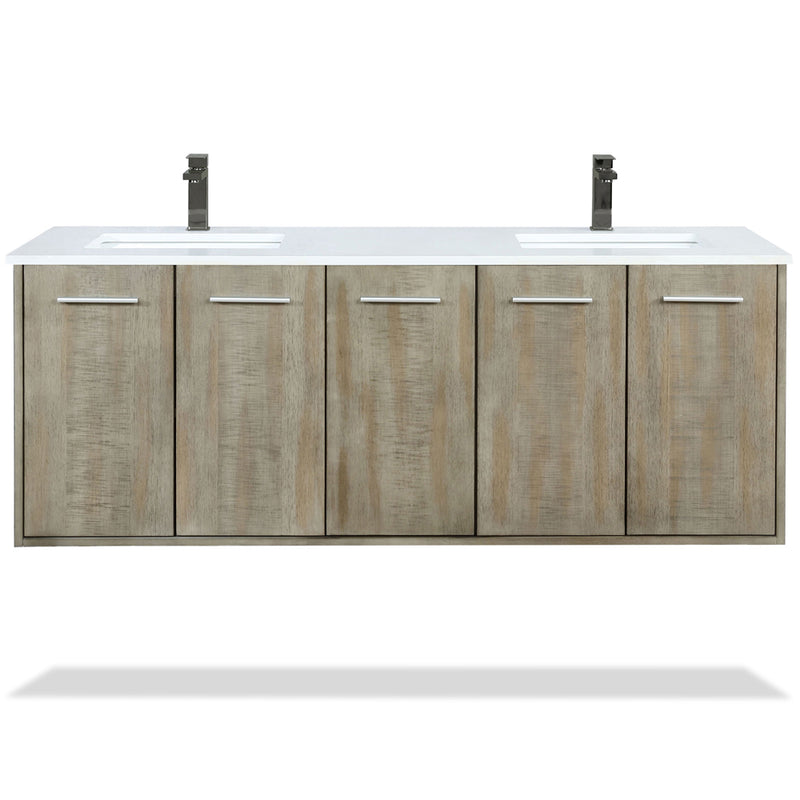 Lexora Fairbanks 60 " W x 20 " D Rustic Acacia Double Bath Vanity White Quartz Top with Faucet Set