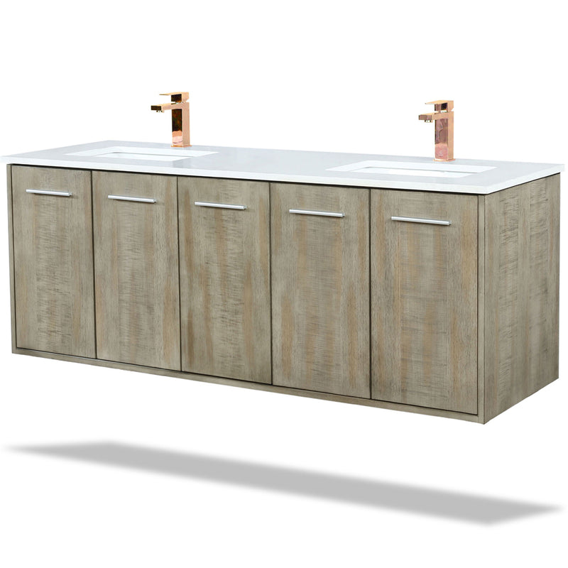 Lexora Fairbanks 60 " W x 20 " D Rustic Acacia Double Bath Vanity White Quartz Top with Faucet Set