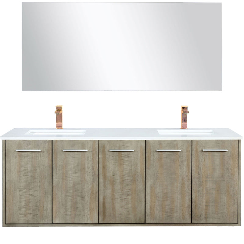 Lexora Fairbanks 60 " W x 20 " D Rustic Acacia Double Bath Vanity White Quartz Top with Faucet Set and 55" Mirror