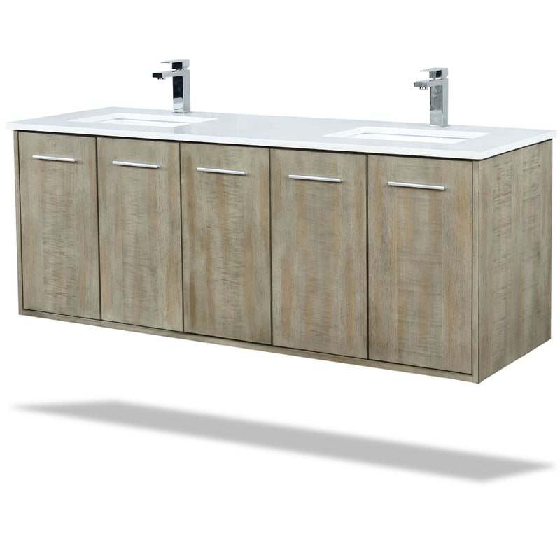 Lexora Fairbanks 60 " W x 20 " D Rustic Acacia Double Bath Vanity Cultured Marble Top with Faucet Set