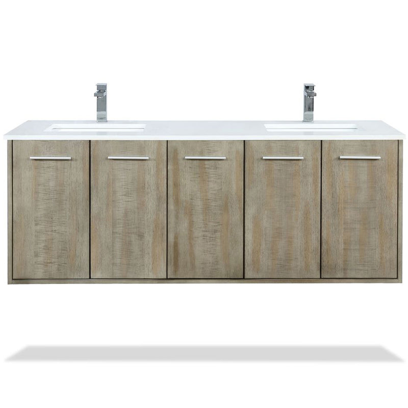 Lexora Fairbanks 60 " W x 20 " D Rustic Acacia Double Bath Vanity Cultured Marble Top with Faucet Set