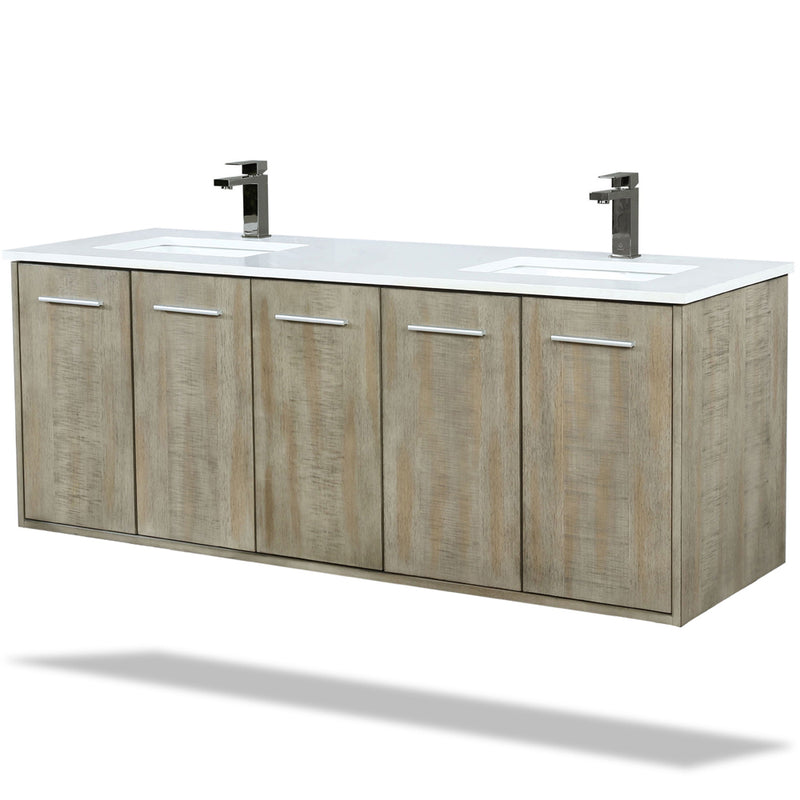 Lexora Fairbanks 60 " W x 20 " D Rustic Acacia Double Bath Vanity Cultured Marble Top with Faucet Set