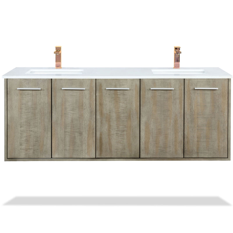 Lexora Fairbanks 60 " W x 20 " D Rustic Acacia Double Bath Vanity Cultured Marble Top with Faucet Set