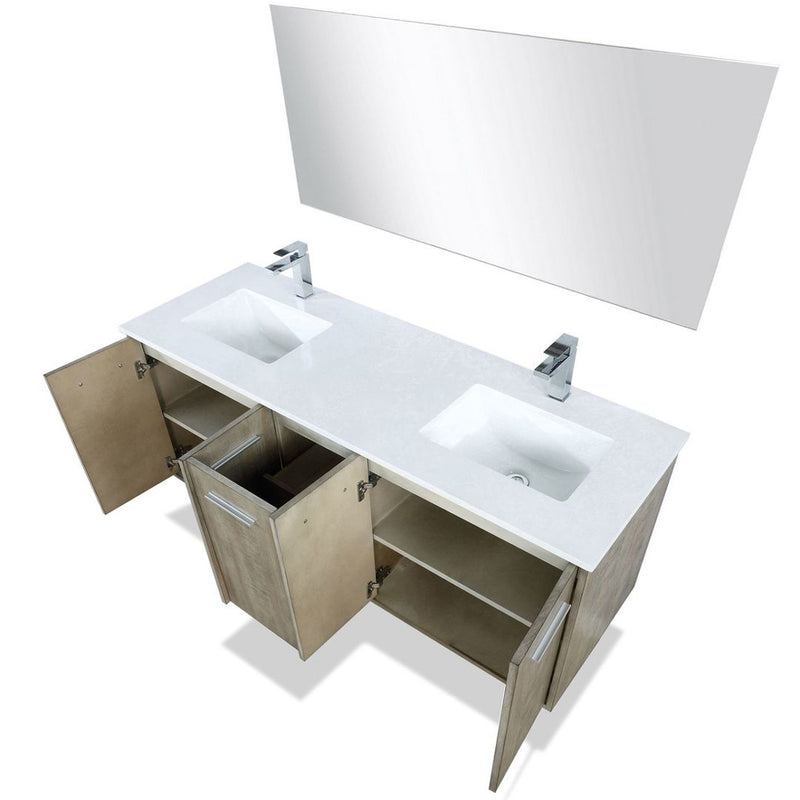 Lexora Fairbanks 60 " W x 20 " D Rustic Acacia Double Bath Vanity Cultured Marble Top with Faucet Set and 55" Mirror