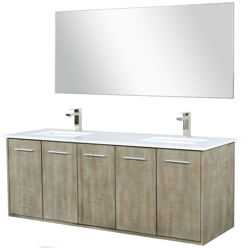 Lexora Fairbanks 60 " W x 20 " D Rustic Acacia Double Bath Vanity Cultured Marble Top with Faucet Set and 55" Mirror