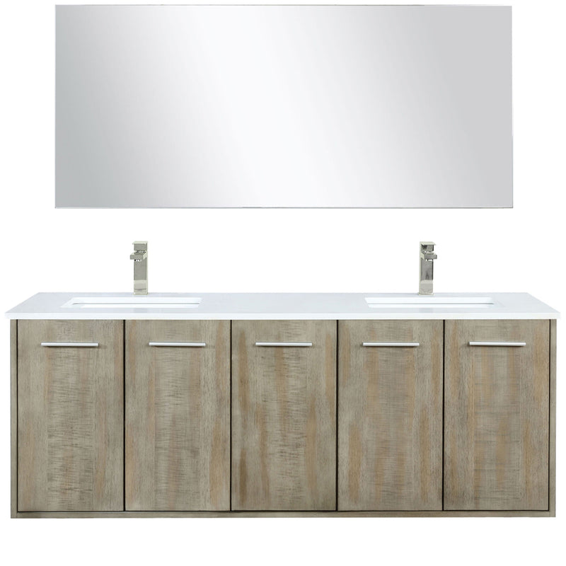 Lexora Fairbanks 60 " W x 20 " D Rustic Acacia Double Bath Vanity Cultured Marble Top with Faucet Set and 55" Mirror