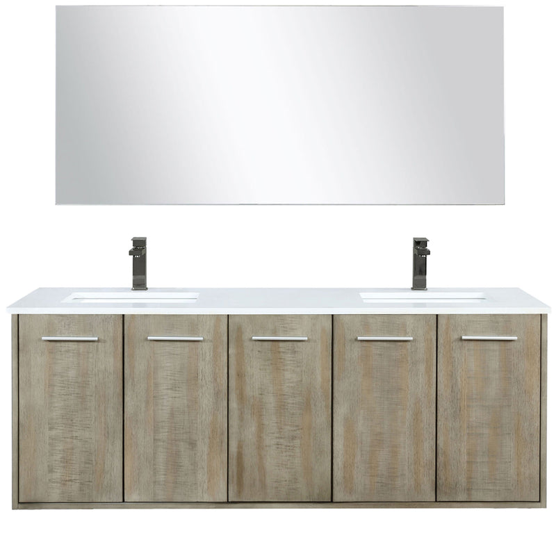 Lexora Fairbanks 60 " W x 20 " D Rustic Acacia Double Bath Vanity Cultured Marble Top with Faucet Set and 55" Mirror