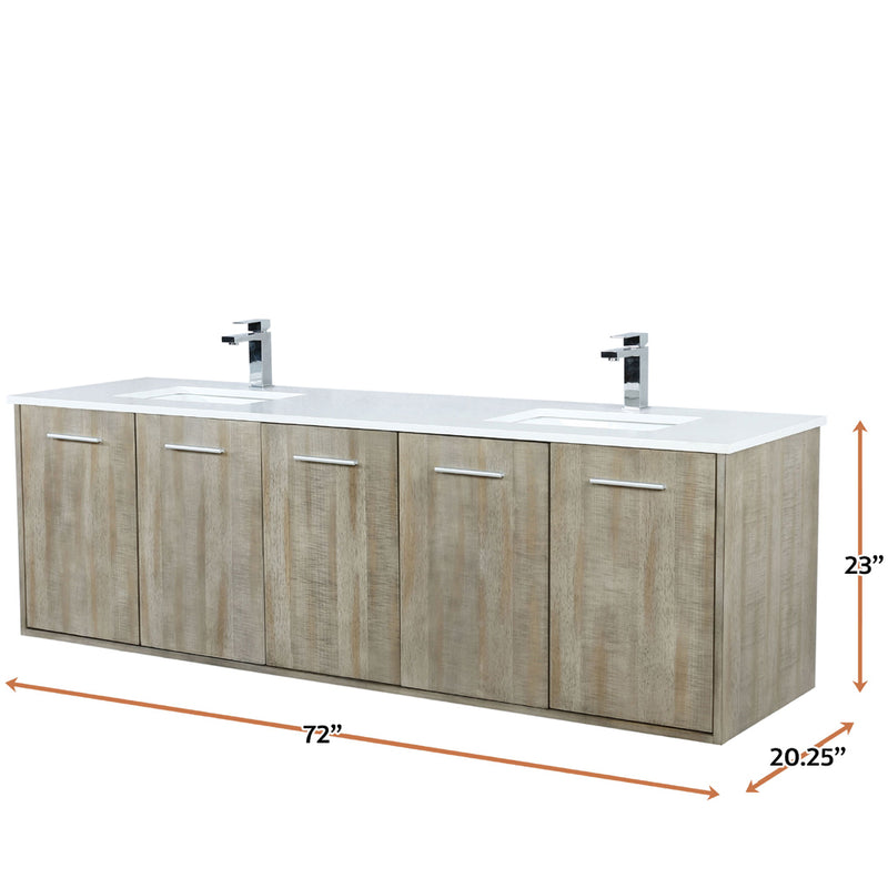 Lexora Fairbanks 72 " W x 20 " D Rustic Acacia Double Bath Vanity White Quartz Top with Faucet Set