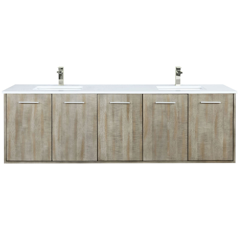 Lexora Fairbanks 72 " W x 20 " D Rustic Acacia Double Bath Vanity White Quartz Top with Faucet Set