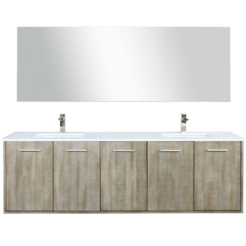 Lexora Fairbanks 72 " W x 20 " D Rustic Acacia Double Bath Vanity White Quartz Top with Faucet Set and 70" Mirror