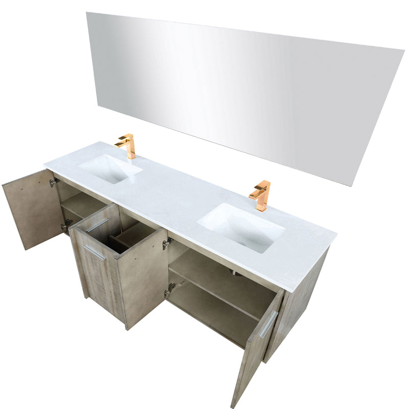 Lexora Fairbanks 72 " W x 20 " D Rustic Acacia Double Bath Vanity White Quartz Top with Faucet Set and 70" Mirror