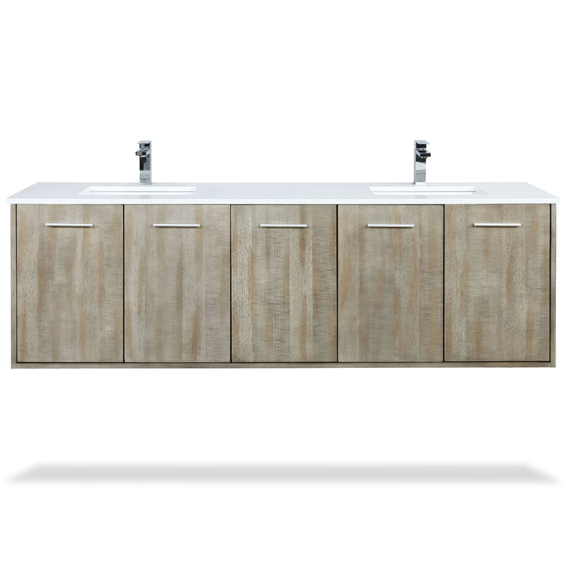 Lexora Fairbanks 72 " W x 20 " D Rustic Acacia Double Bath Vanity Cultured Marble Top with Faucet Set