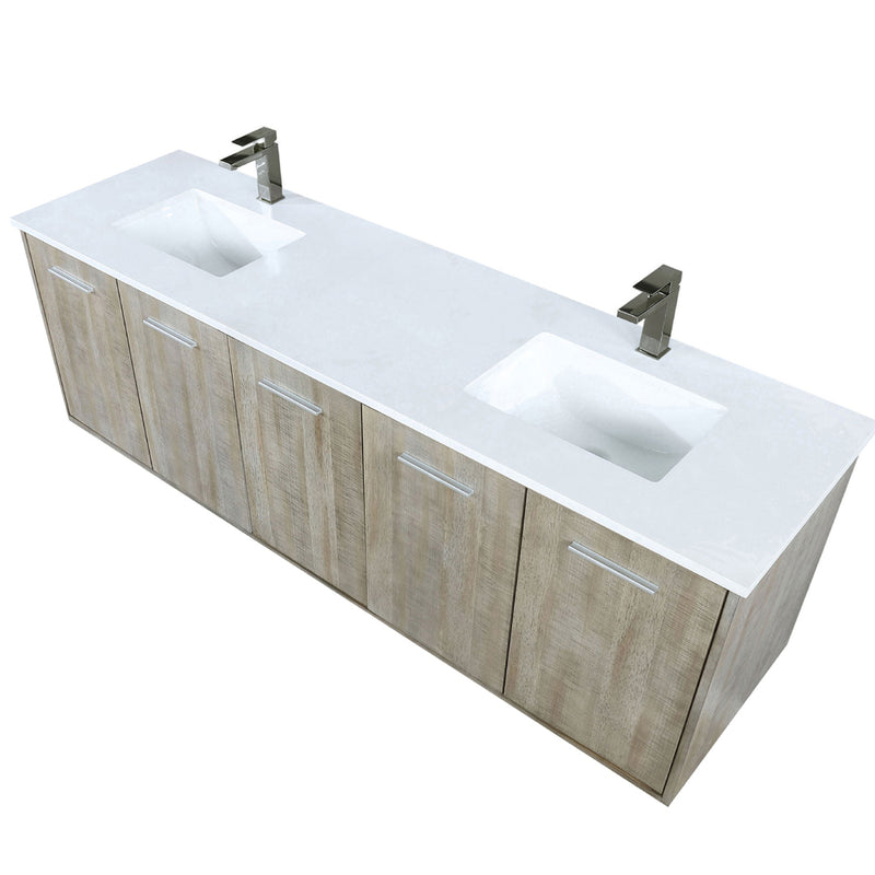 Lexora Fairbanks 72 " W x 20 " D Rustic Acacia Double Bath Vanity Cultured Marble Top with Faucet Set