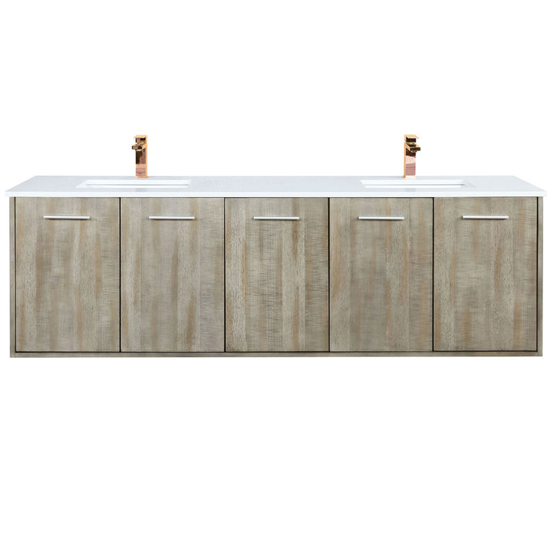 Lexora Fairbanks 72 " W x 20 " D Rustic Acacia Double Bath Vanity Cultured Marble Top with Faucet Set