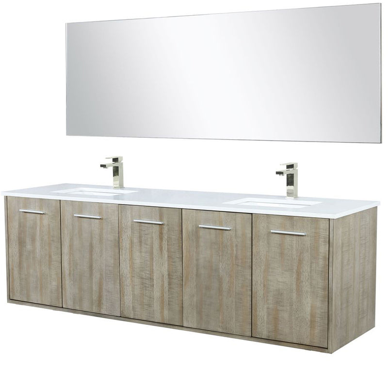 Lexora Fairbanks 72 " W x 20 " D Rustic Acacia Double Bath Vanity Cultured Marble Top with Faucet Set and 70" Mirror